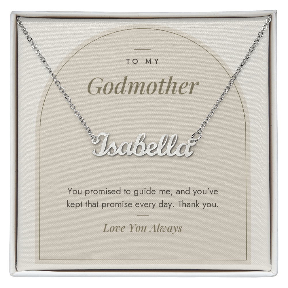 Custom name necklace for godmother – Modern Arch pendant with To My Godmother message card, view 1