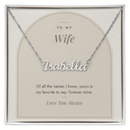 Custom name necklace for wife – Modern Arch pendant with To My Wife message card, view 1