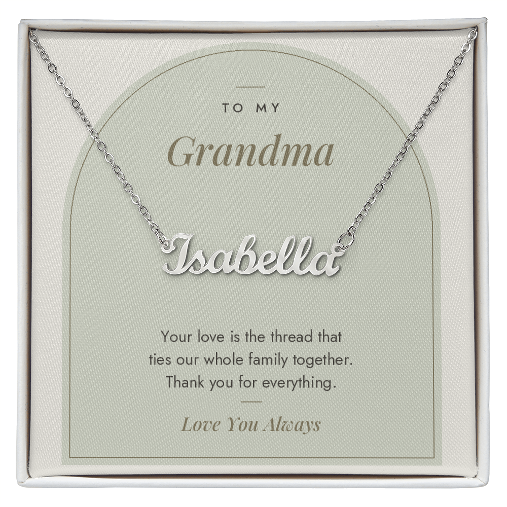 Custom name necklace for grandma – Modern Arch pendant with To My Grandma message card, view 1