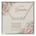 Silver finish Grandma name necklace on pink rose floral "To My Grandma" message card – name necklace for Grandma