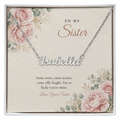 Silver finish Sister name necklace on pink rose floral "To My Sister" message card – name necklace for Sister