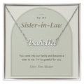 Custom name necklace for sister-in-law – Modern Arch pendant with To My Sister-in-Law message card, view 1