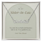Custom name necklace for sister-in-law – Modern Arch pendant with To My Sister-in-Law message card, view 1