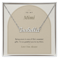 Custom name necklace for mimi – Modern Arch pendant with To My Mimi message card, view 1