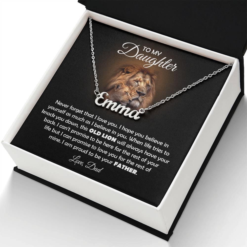 To My Daughter – Old Lion – Name Necklace Gift Set