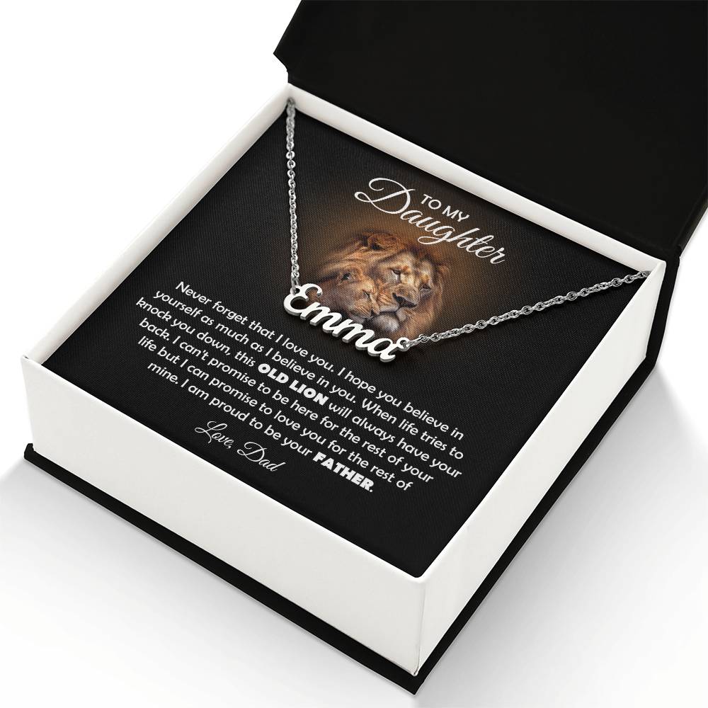 To My Daughter – Old Lion – Name Necklace Gift Set