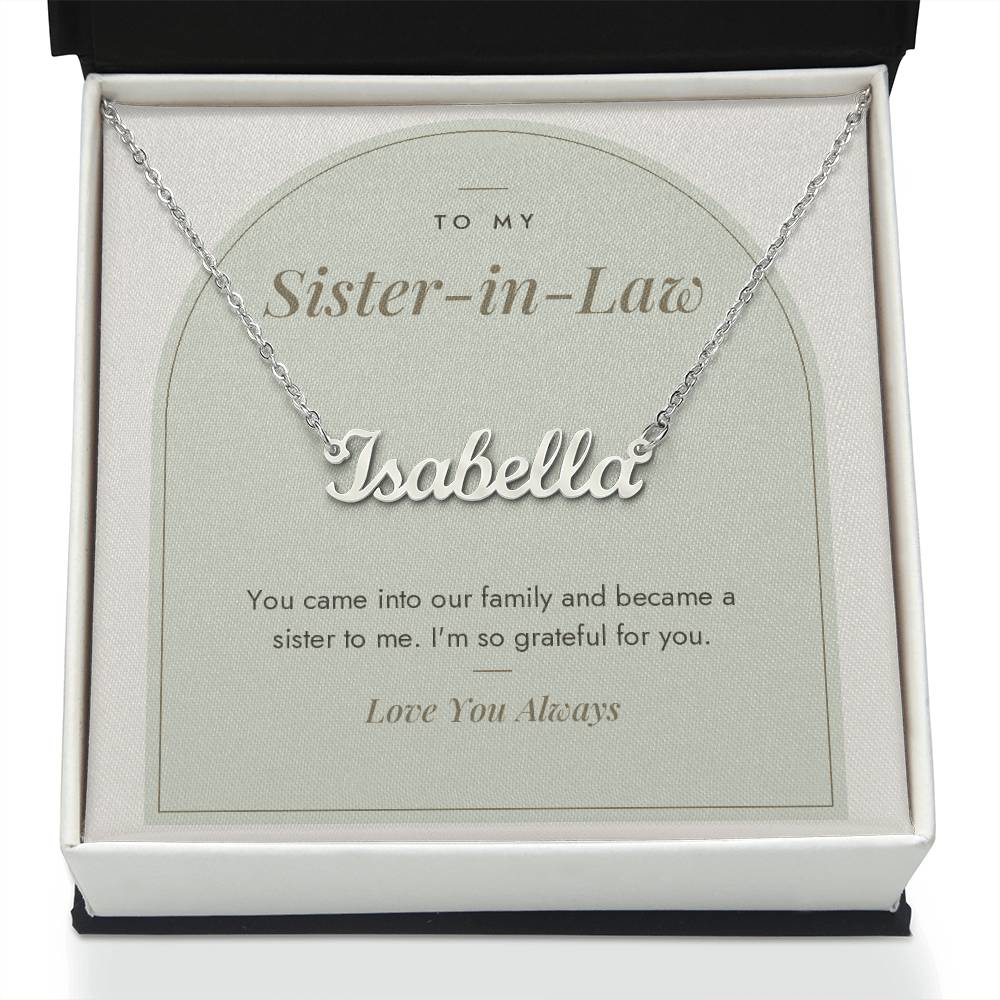 Custom name necklace for sister-in-law – Modern Arch pendant with To My Sister-in-Law message card, view 2