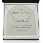 Custom name necklace for sister-in-law – Modern Arch pendant with To My Sister-in-Law message card, view 2