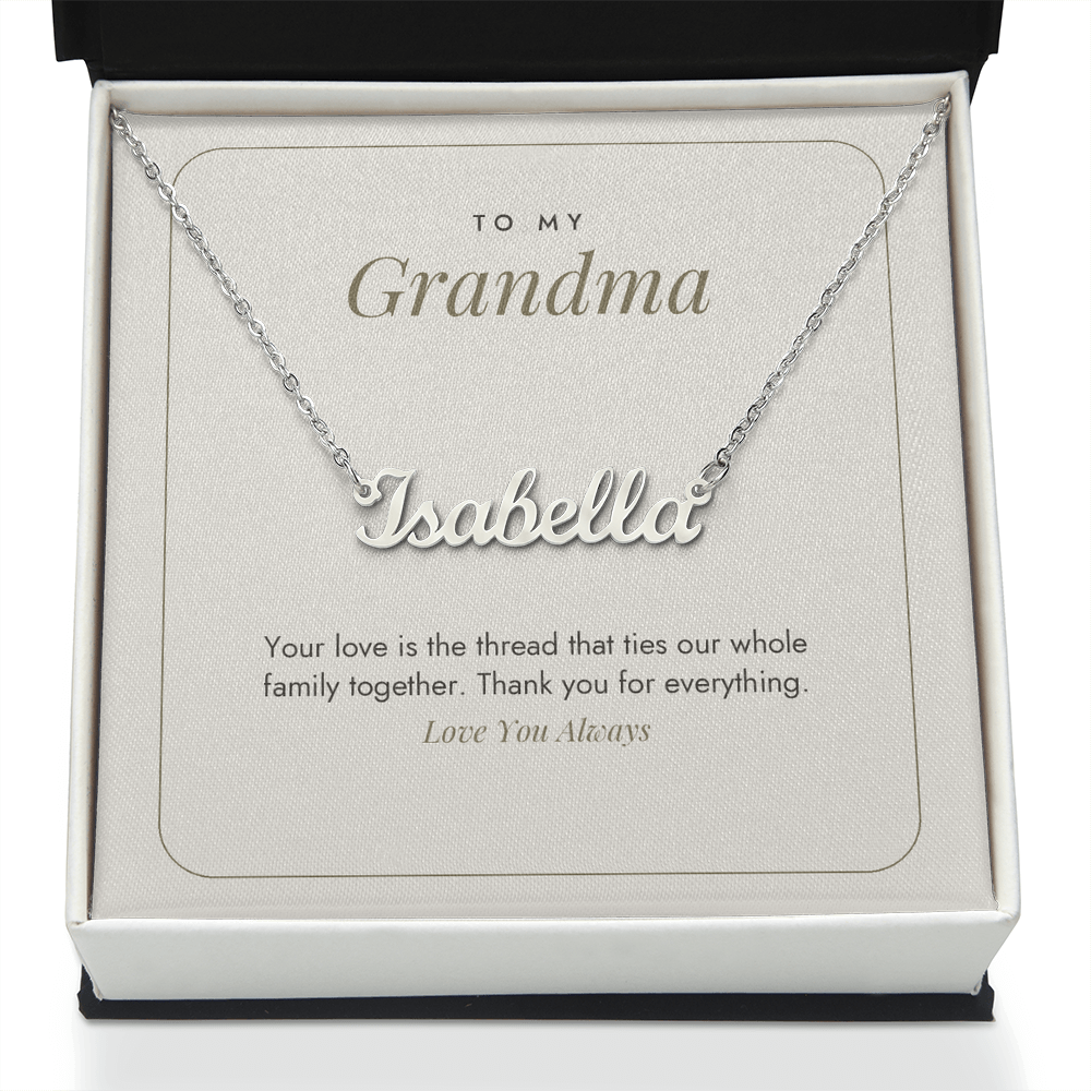Custom Name Necklace for Grandma – The Thread That Ties Us Together – Modern Card