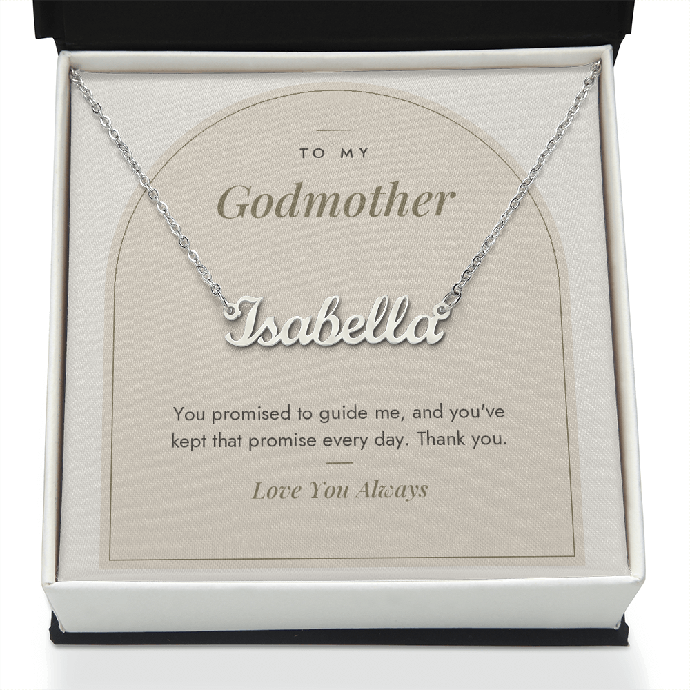 Custom name necklace for godmother – Modern Arch pendant with To My Godmother message card, view 2