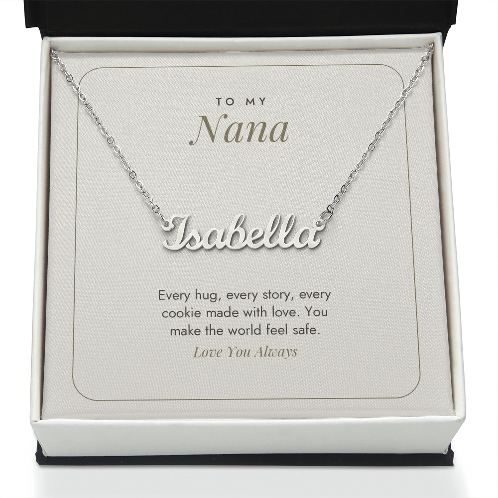 Custom Name Necklace for Nana – You Make the World Feel Safe – Modern Card