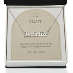 Custom name necklace for sister – Modern Arch pendant with To My Sister message card, view 2