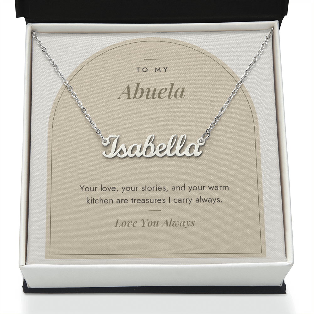 Custom name necklace for abuela – Modern Arch pendant with To My Abuela message card, view 2