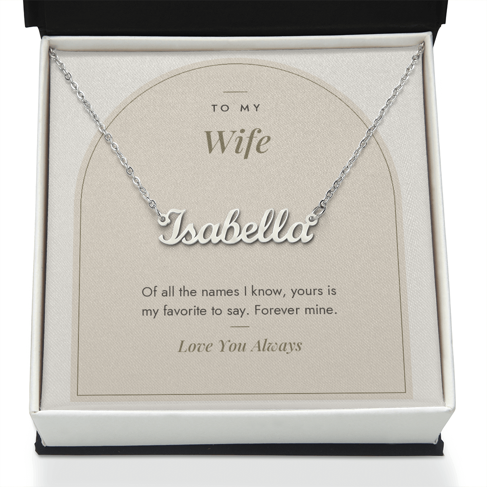 Custom name necklace for wife – Modern Arch pendant with To My Wife message card, view 2