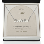 Custom name necklace for wife – Modern Arch pendant with To My Wife message card, view 2