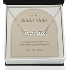 Custom name necklace for bonus mom – Modern Arch pendant with To My Bonus Mom message card, view 2