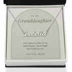Custom name necklace for granddaughter – Modern Arch pendant with To My Granddaughter message card, view 2