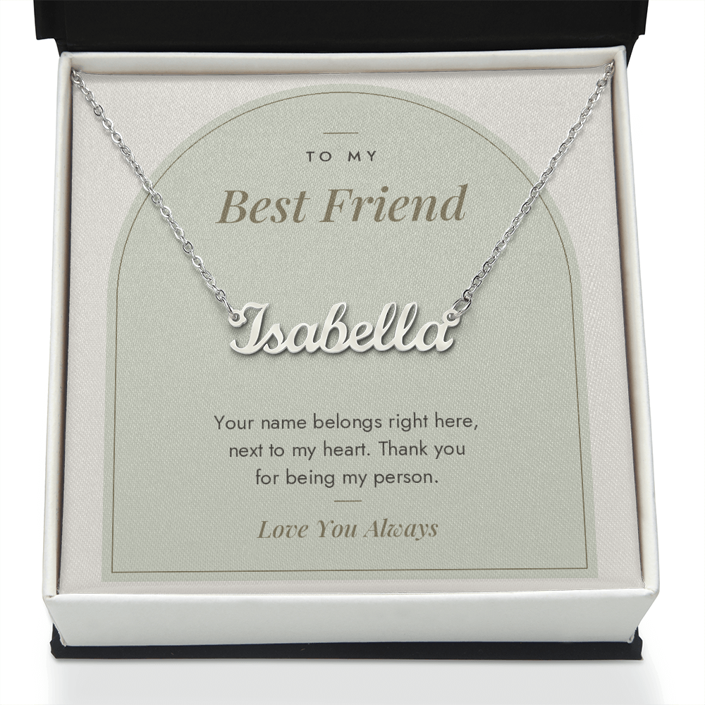 Custom name necklace for best friend – Modern Arch pendant with To My Best Friend message card, view 2