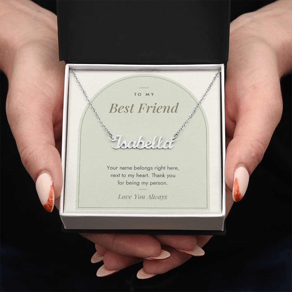 Custom name necklace for best friend – Modern Arch pendant with To My Best Friend message card, view 3
