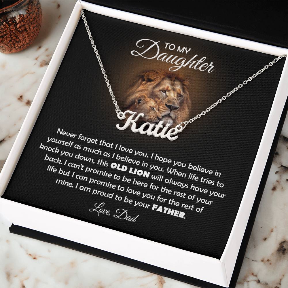 To My Daughter – Old Lion – Name Necklace Gift Set