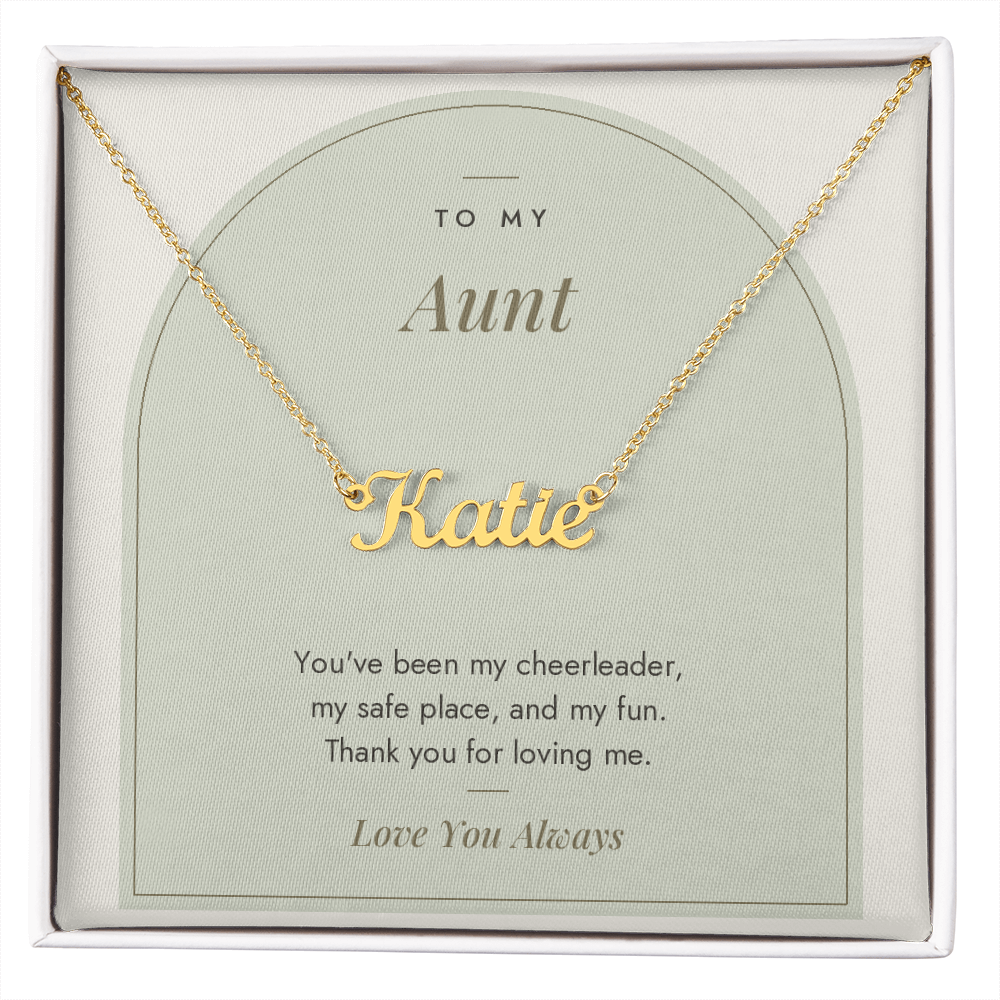 Custom name necklace for aunt – Modern Arch pendant with To My Aunt message card, view 4
