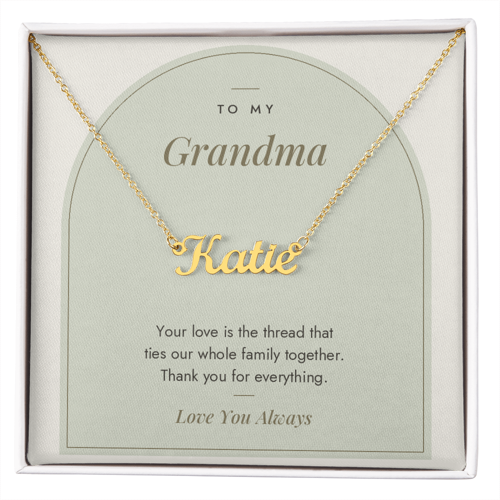 Custom name necklace for grandma – Modern Arch pendant with To My Grandma message card, view 4