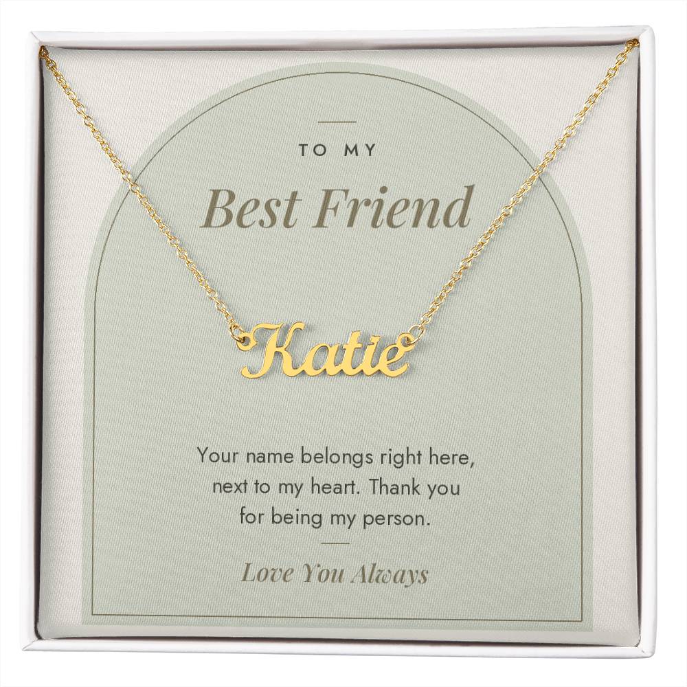 Custom name necklace for best friend – Modern Arch pendant with To My Best Friend message card, view 4