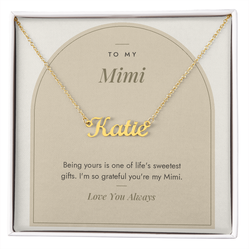 Custom name necklace for mimi – Modern Arch pendant with To My Mimi message card, view 4