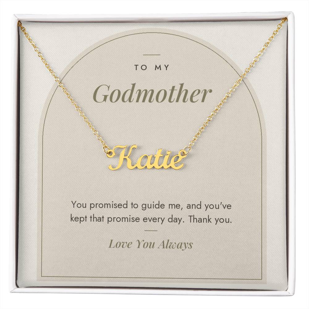 Custom name necklace for godmother – Modern Arch pendant with To My Godmother message card, view 4