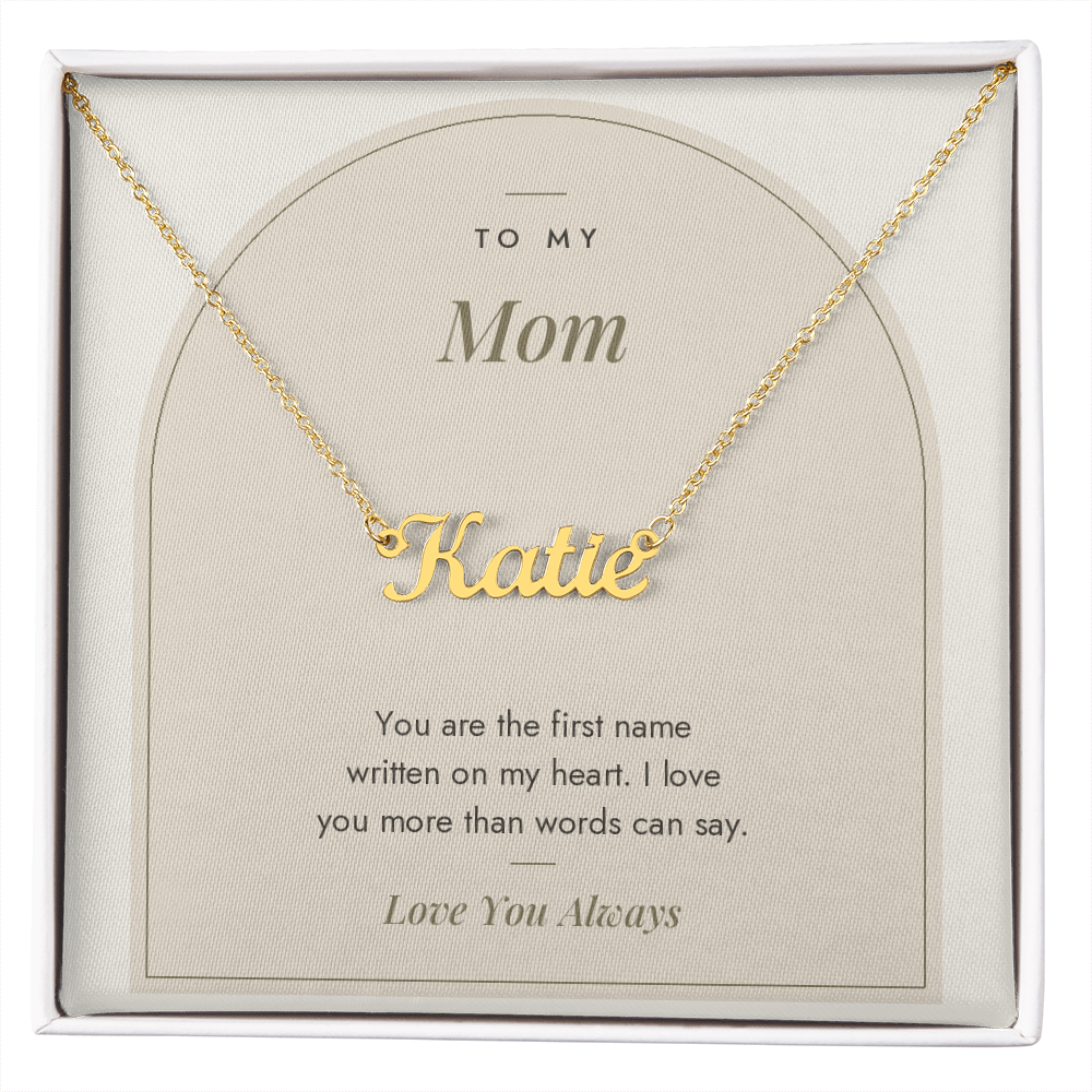 Custom name necklace for mom – Modern Arch pendant with To My Mom message card, view 4