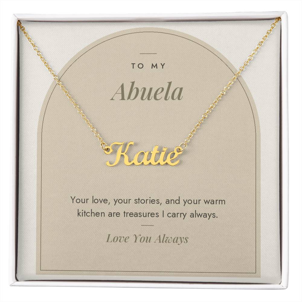Custom name necklace for abuela – Modern Arch pendant with To My Abuela message card, view 4