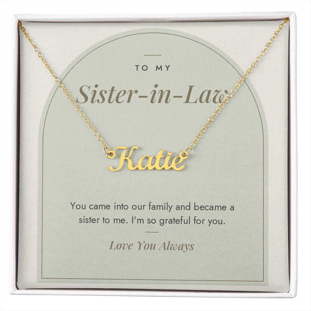 Custom name necklace for sister-in-law – Modern Arch pendant with To My Sister-in-Law message card, view 4