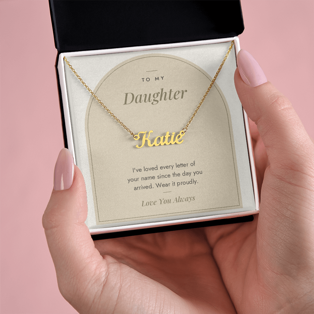 Custom name necklace for daughter – Modern Arch pendant with To My Daughter message card, view 6