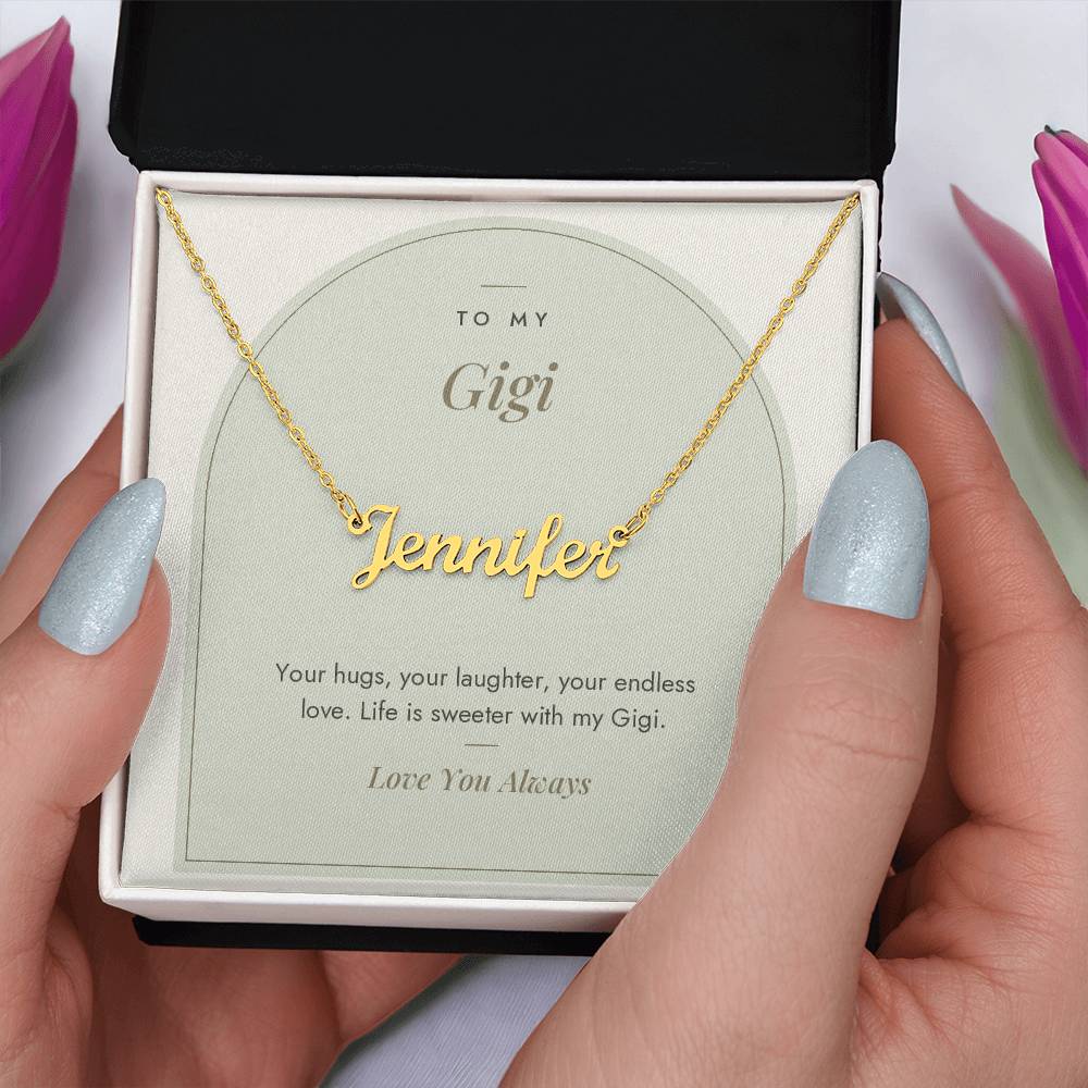 Custom name necklace for gigi – Modern Arch pendant with To My Gigi message card, view 5