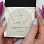 Custom name necklace for gigi – Modern Arch pendant with To My Gigi message card, view 5