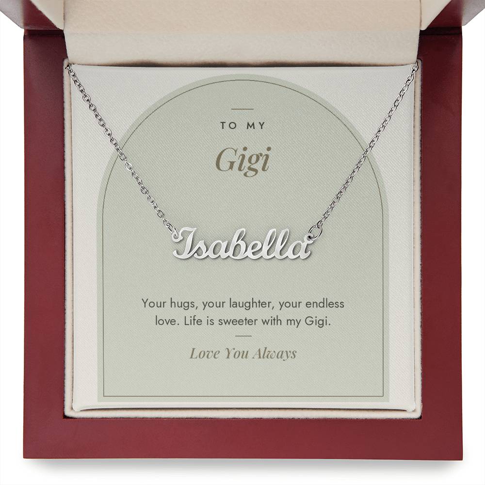 Custom name necklace for gigi – Modern Arch pendant with To My Gigi message card, view 9