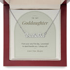 Custom name necklace for goddaughter – Modern Arch pendant with To My Goddaughter message card, view 9