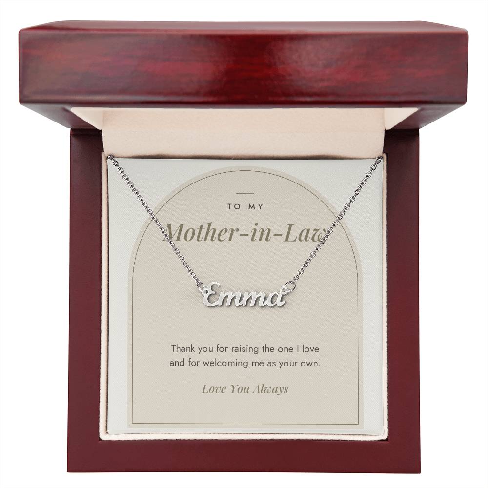 Custom name necklace for mother-in-law – Modern Arch pendant with To My Mother-in-Law message card, view 7