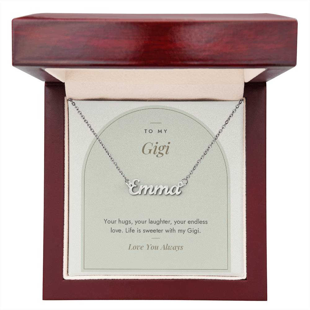 Custom name necklace for gigi – Modern Arch pendant with To My Gigi message card, view 7
