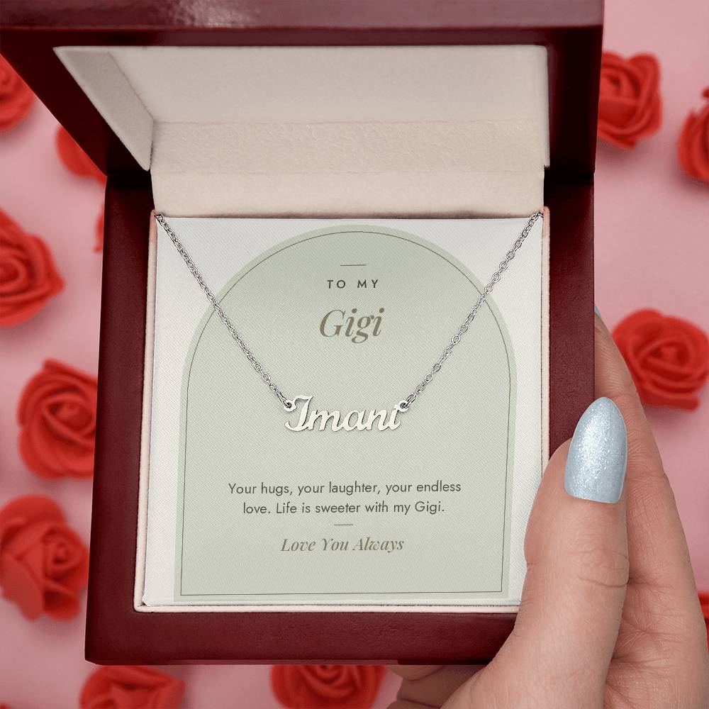 Custom name necklace for gigi – Modern Arch pendant with To My Gigi message card, view 8
