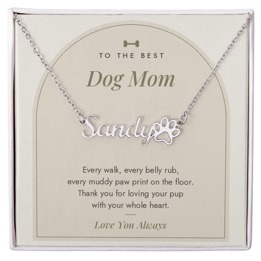 Paw Print Name Necklace for Dog Mom with personalized pet name, image 1