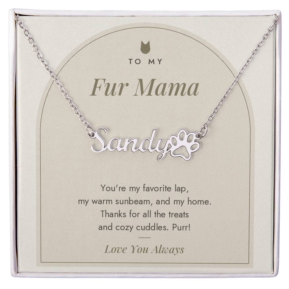 Paw Print Name Necklace from the Cat with personalized pet name, image 1