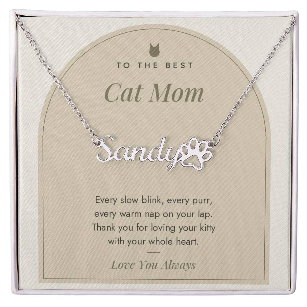 Paw Print Name Necklace for Cat Mom with personalized pet name, image 1