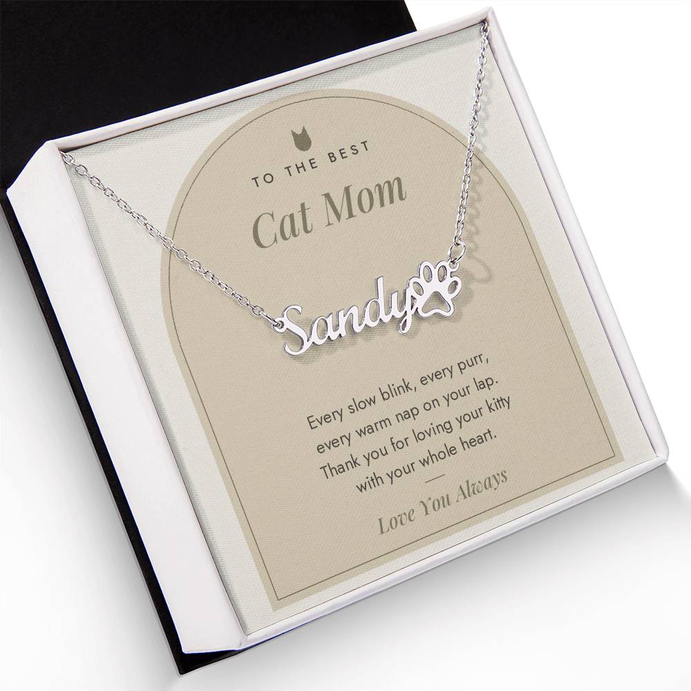 Paw Print Name Necklace for Cat Mom with personalized pet name, image 2