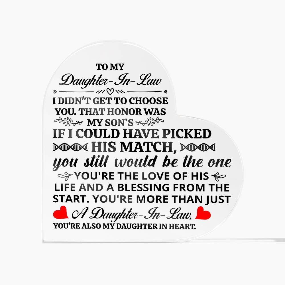 To My Daughter-in-Law – Honor – Heart Acrylic Plaque