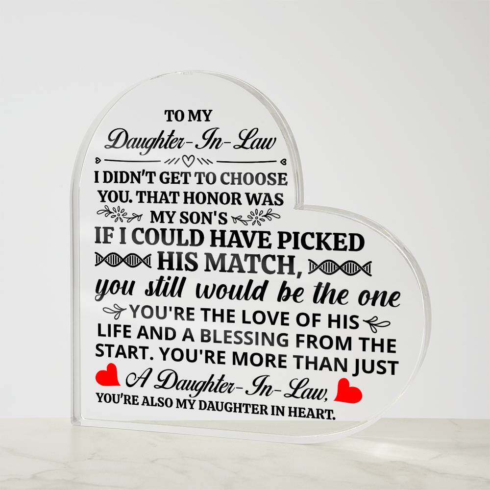 To My Daughter-in-Law – Honor – Heart Acrylic Plaque