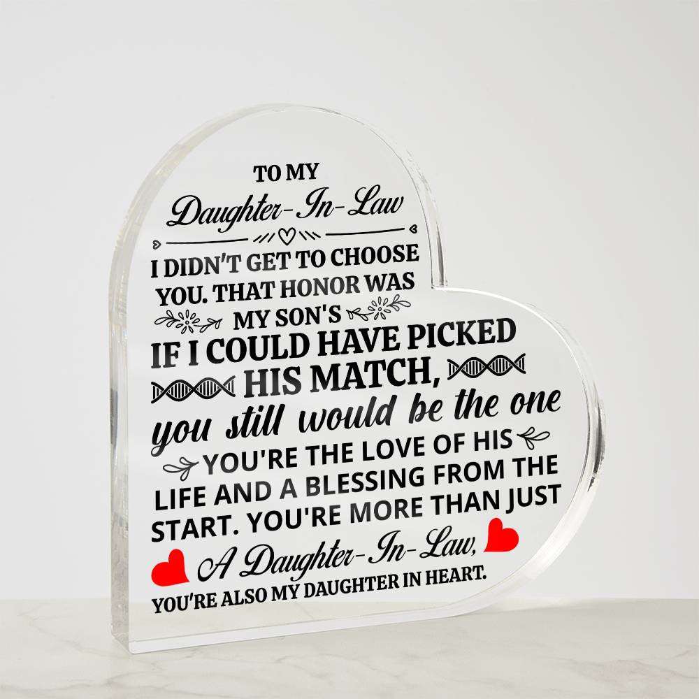 To My Daughter-in-Law – Honor – Heart Acrylic Plaque