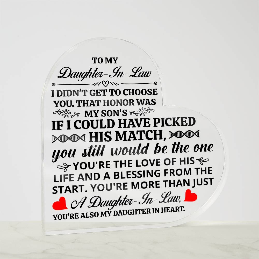 To My Daughter-in-Law – Honor – Heart Acrylic Plaque