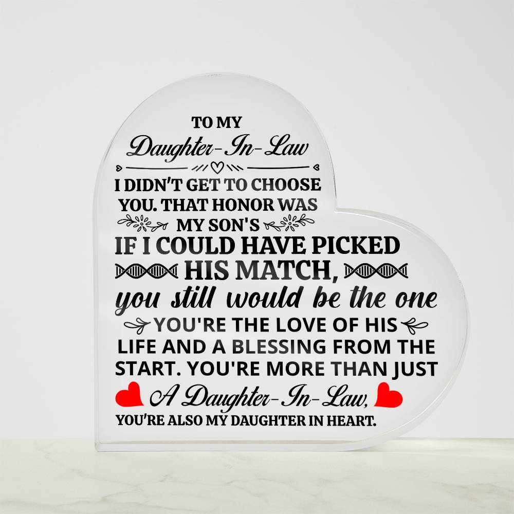 To My Daughter-in-Law – Honor – Heart Acrylic Plaque