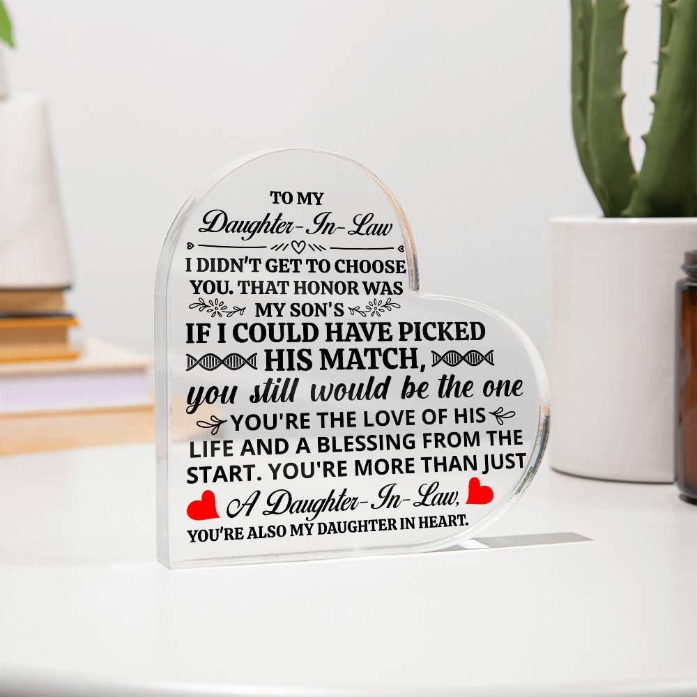 To My Daughter-in-Law – Honor – Heart Acrylic Plaque